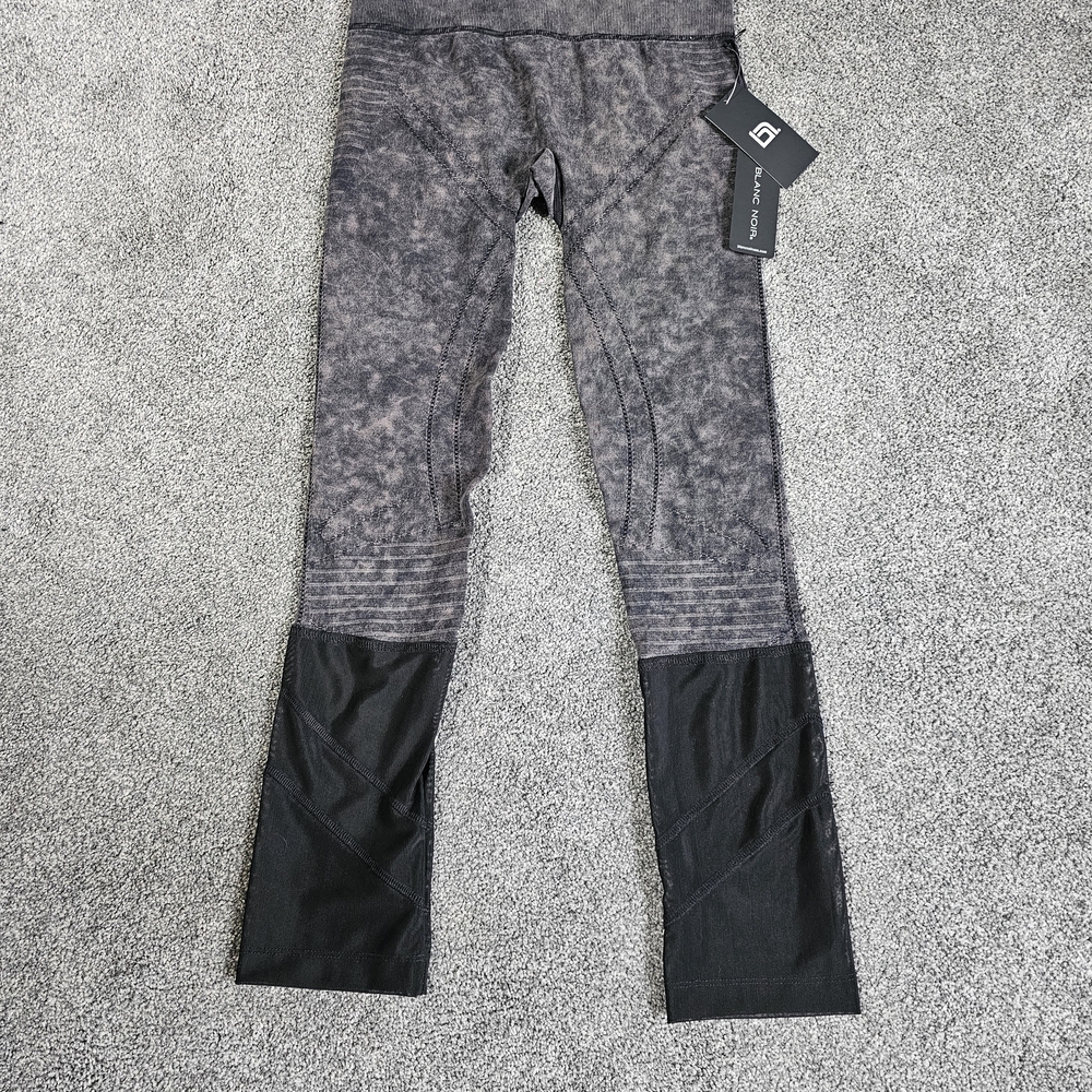 blanc noir Marble-Effect Grey Leggings with Black Lower Panels